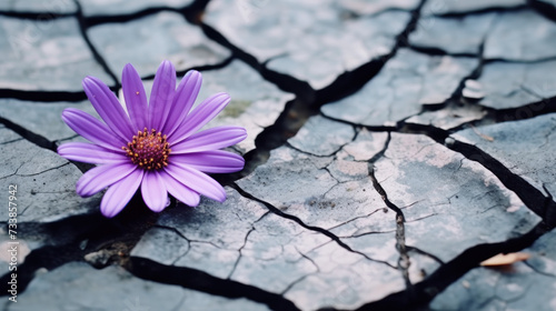 Purple Flower Resting on Cracked Ground