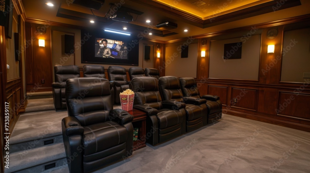 Cozy Home Cinema with Reclining Seats AI Generated.