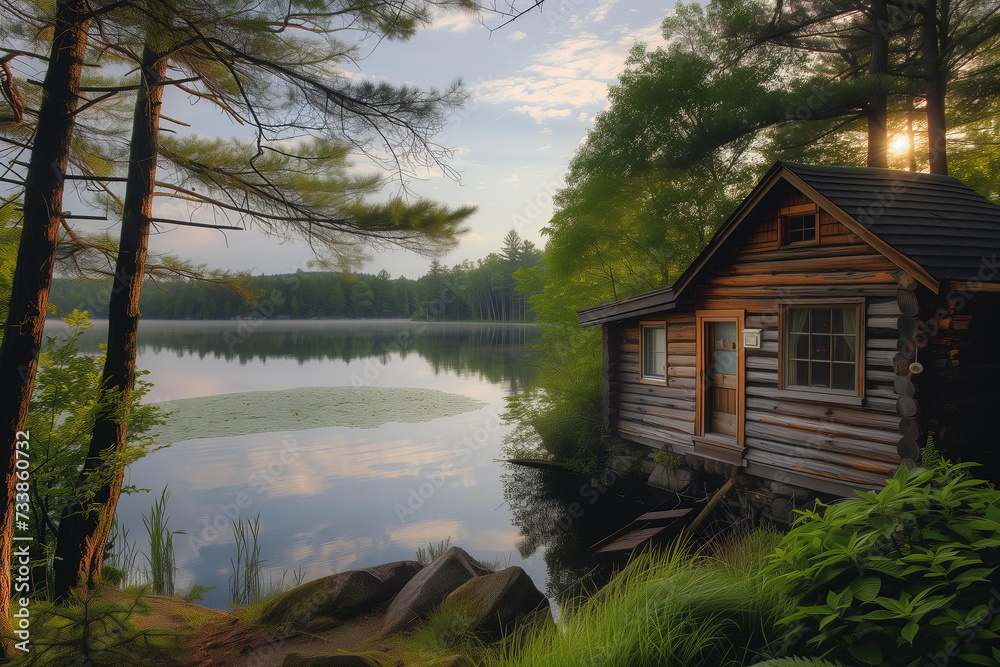 wooden house on the shore of the lake wooden house on the shore of the lake