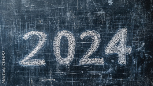 A handwritten year 2024 on a dusty blackboard, etched in chalk, speaks volumes with its simple text