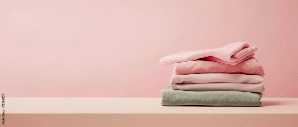 Orderly folded cloth on a pastel background. Orderly folded cloth on a pastel background.