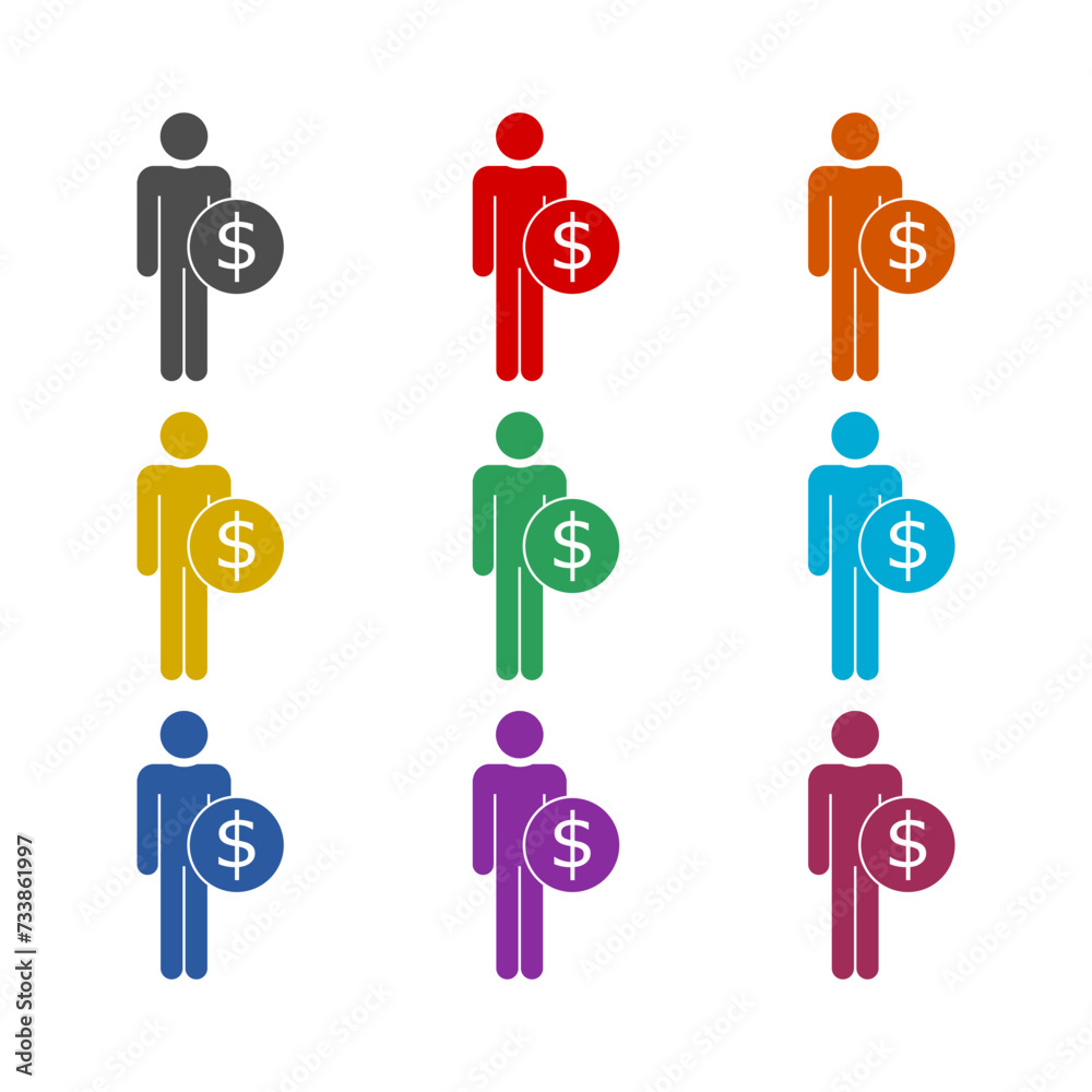 Employee wages icon isolated on white background. Set icons colorful Employee wages icon isolated on white background. Set icons colorful