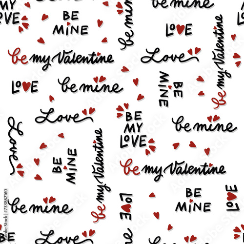 Obraz na płótnie hand drawn calligraphic love quotes with messy heart shapes romantic lovely vector seamless pattern isolated on white background w salonie