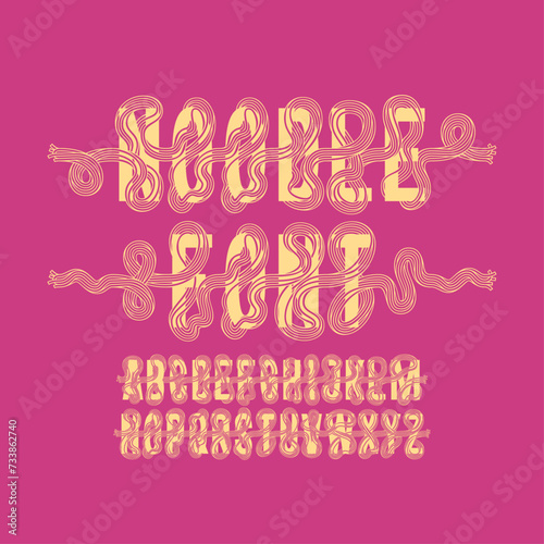 Decorative noodle font. Vector letters with long curved lines looking like spaghetti.