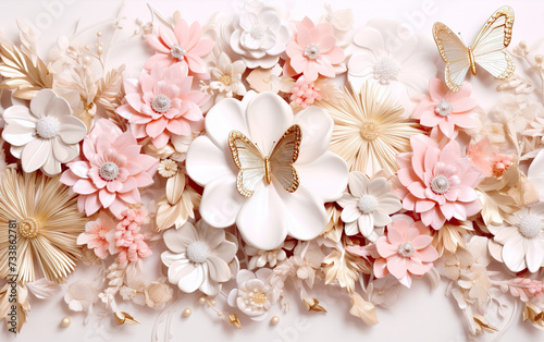 Elegant Paper Floral Artwork With Golden Butterfly Accents © Lukas Juszczak