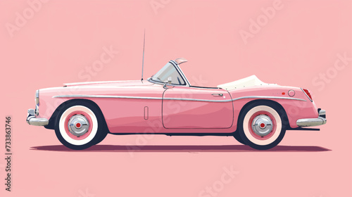 Pink convertible car for doll on pink background.