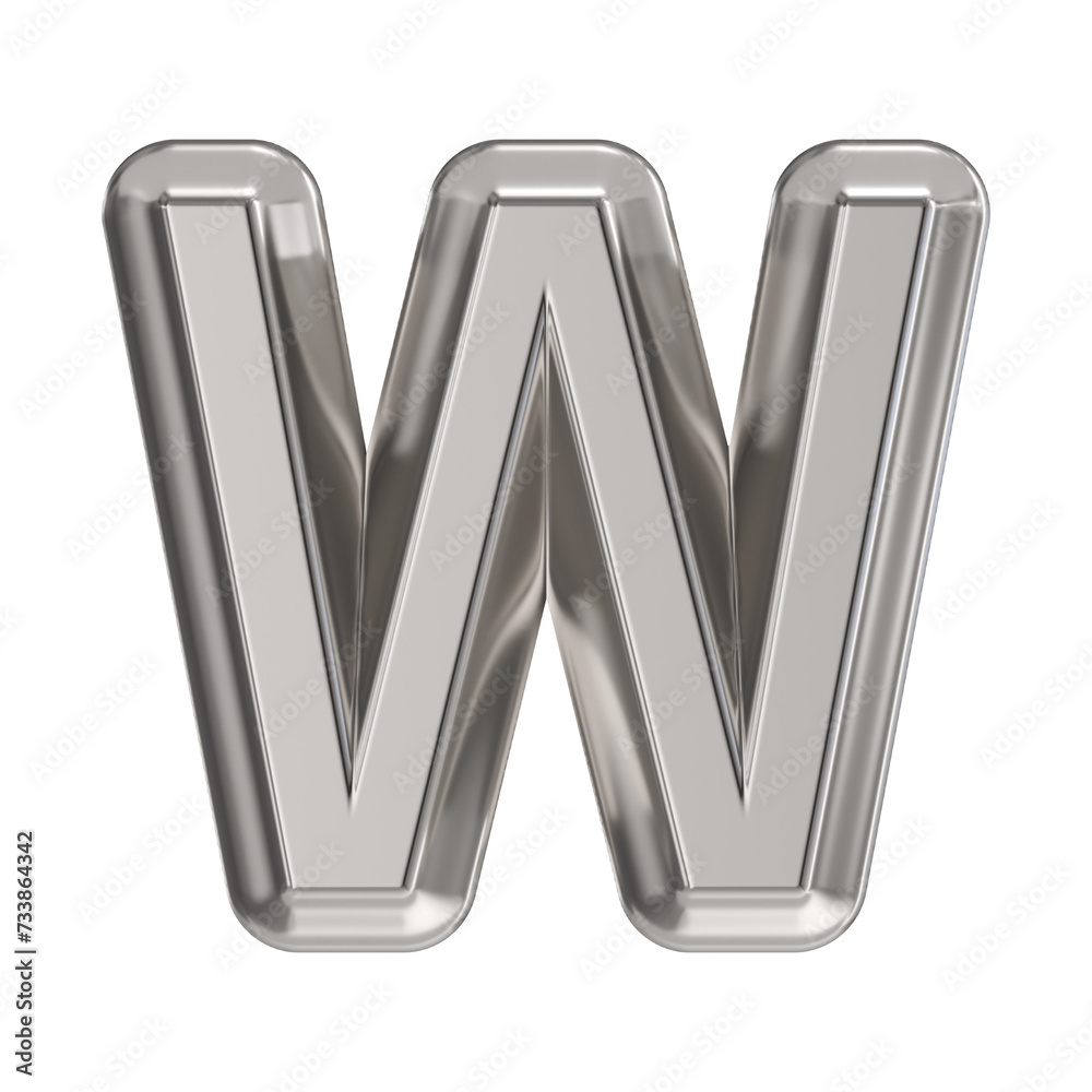 Steel font Letter W 3D