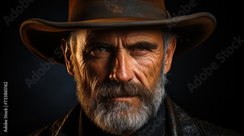 A gentleman with a beard and a stylish hat, whose look reflects deep features of character and exp