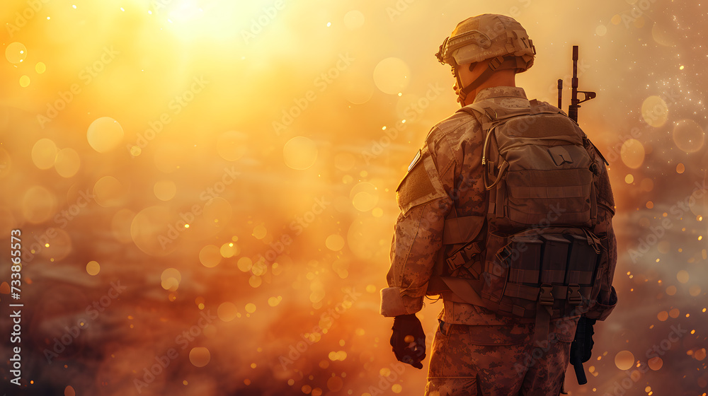 Special operations forces soldier in military ammunition covered with smoke. Concept of defense, war, weapons and protection