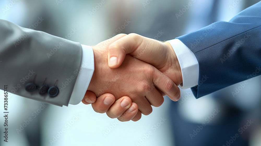 Handshake. Close-up of a firm handshake between business professionals, symbolizing partnership and agreement in a corporate setting. Handshake. Close-up of a firm handshake between business professionals, symbolizing partnership and agreement in a corporate setting.