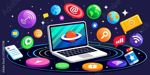 laptop and social media icon technology