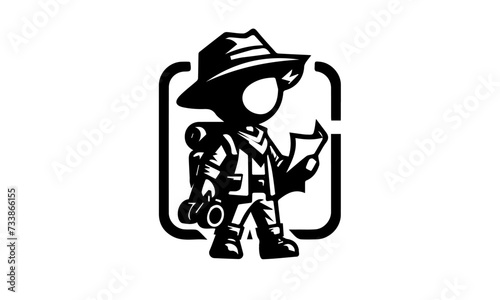 Adventurous Explorer with Map and Gear Icon