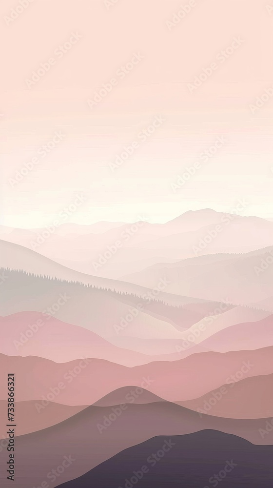 Minimalistic vertical background with silhouettes of mountains in soft pastel colors. Can be used for a banner or poster on social networks.