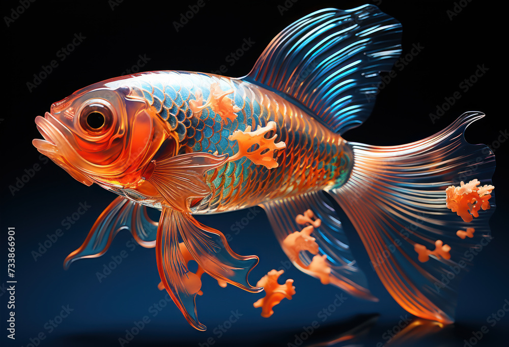 Fototapeta premium Goldfish, transparent body, dark background