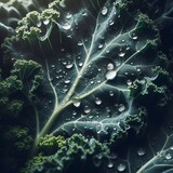 Water droplets on a kale leaf