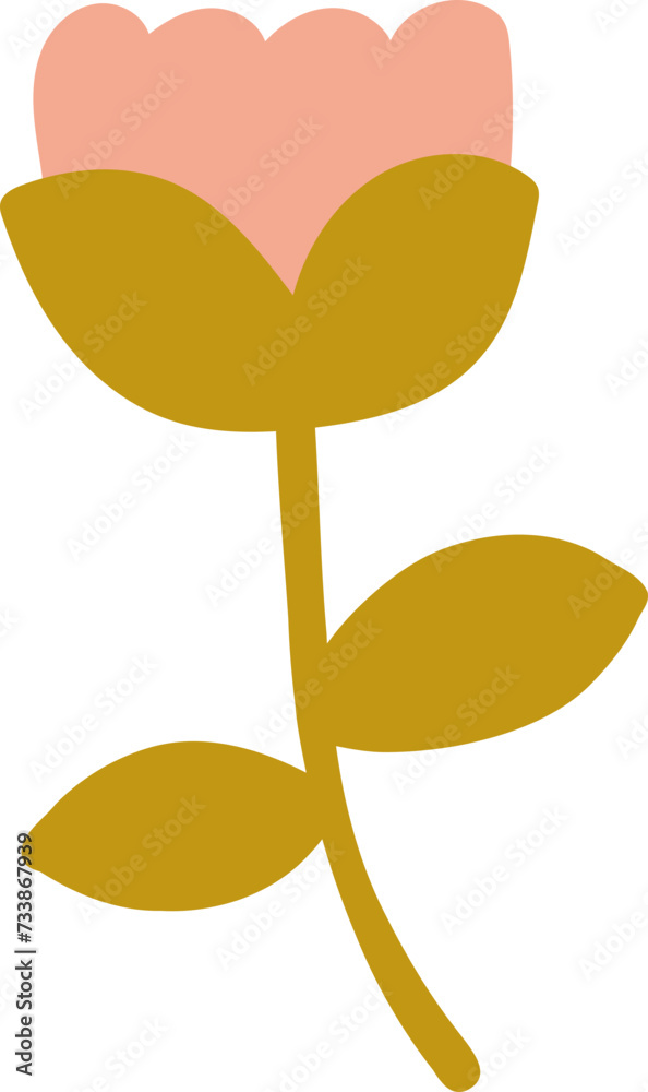 Fototapeta premium Flower with leaves, cartoon style