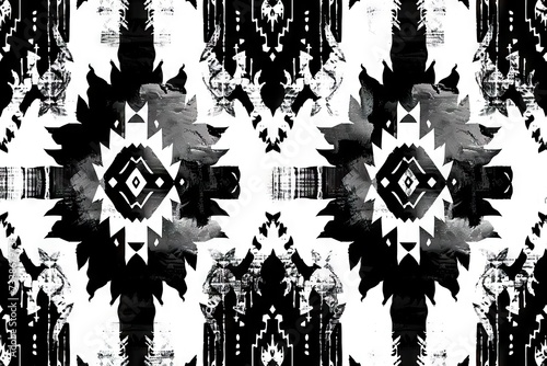 Abstract Ethnic ikat black white art