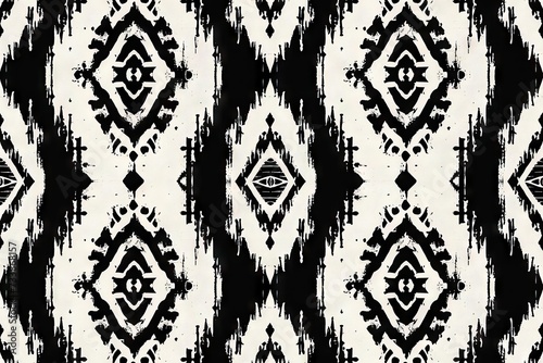 Abstract Ethnic ikat black white art