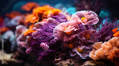 Color corals  like living paintings  decorate the underwater landscape of ocean dept