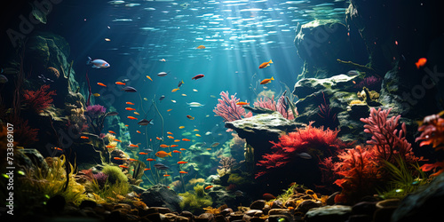 Dazing underwater beauty, where bright fish and multi colored algae create a magnificent aquariu photo
