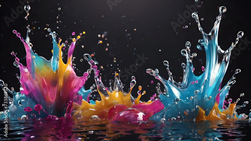 multi-colored splashes on a black background