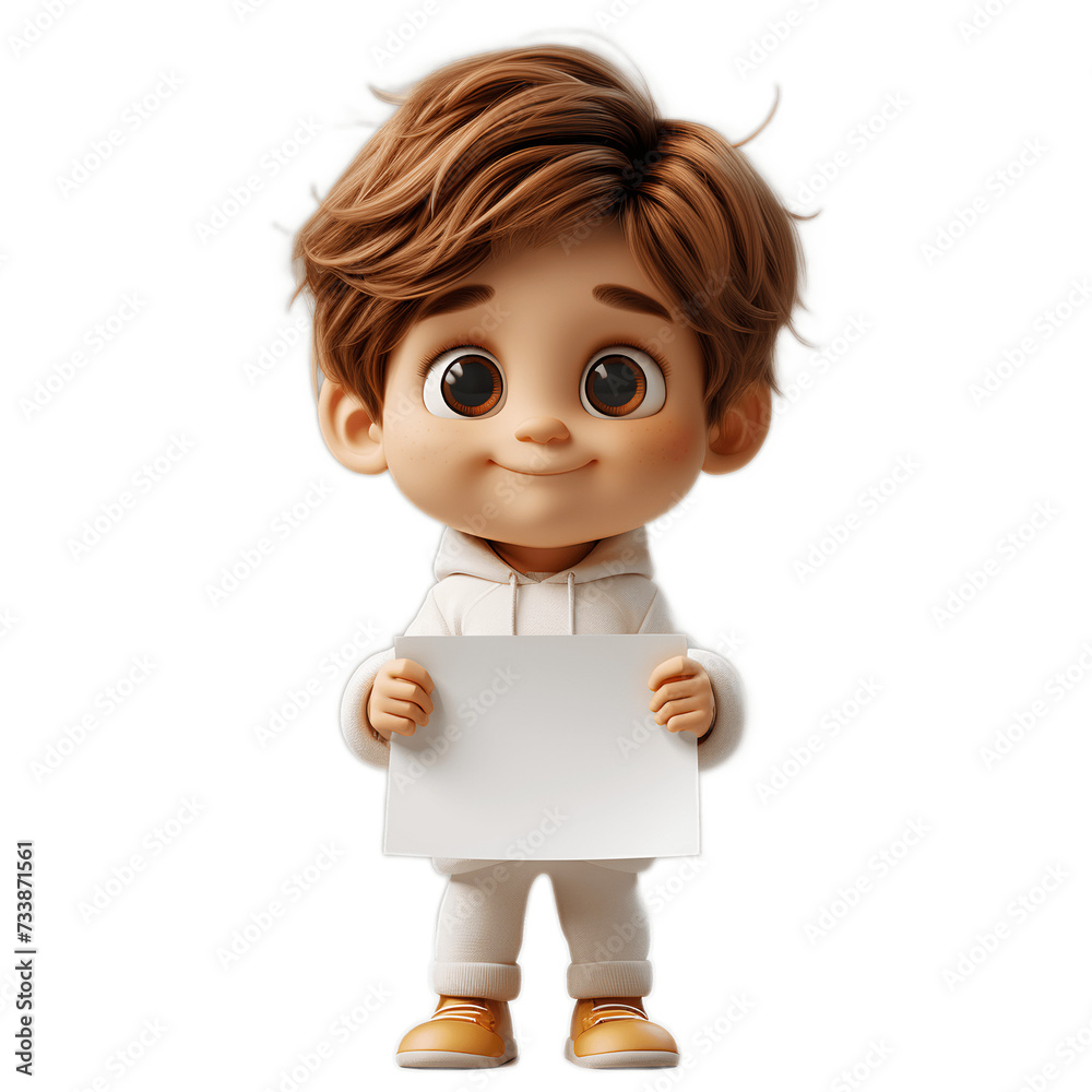 Fototapeta premium 3d cute little boy using white apparel with white isolated background