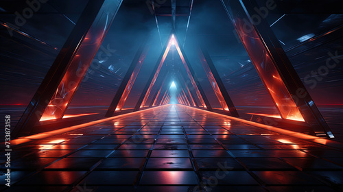 The neon arch that reveals the way into an endless space, like a portal into an unknown wor