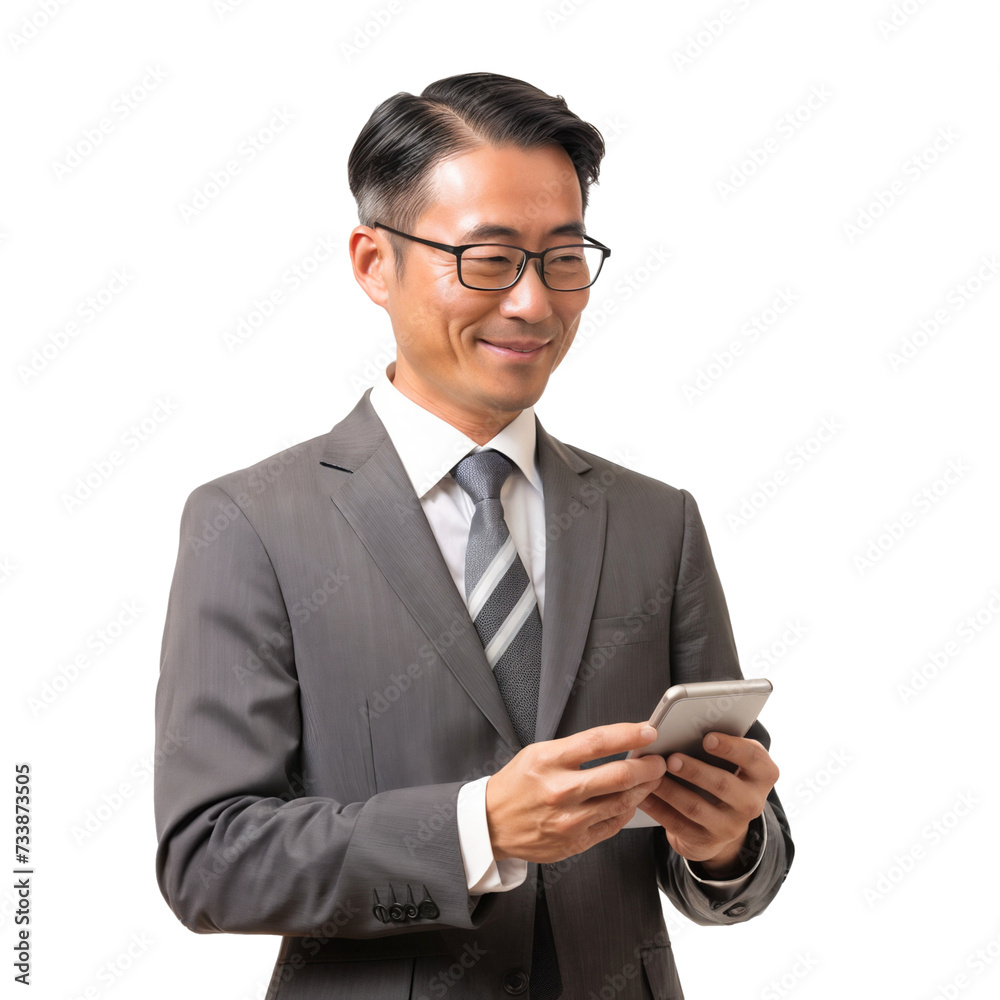 Portrait of a businessman using a phone, isolated on transparent background Portrait of a businessman using a phone, isolated on transparent background