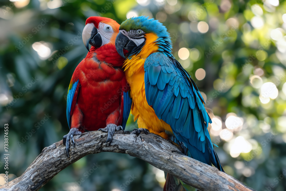 Pair of Parrots Enjoying Nature's Bounty