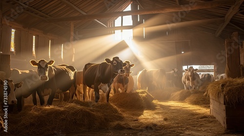 farmg cows in barn photo