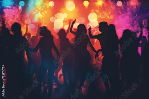 silhouette crowd of people dancing in the nightclub