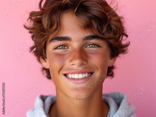 happy smiling caucasian man portrait, professional studio background