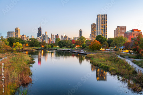 Fototapeta Naklejka Na Ścianę i Meble -  Chicago, Illinois, USA Downtown Skyline from Lincoln Park