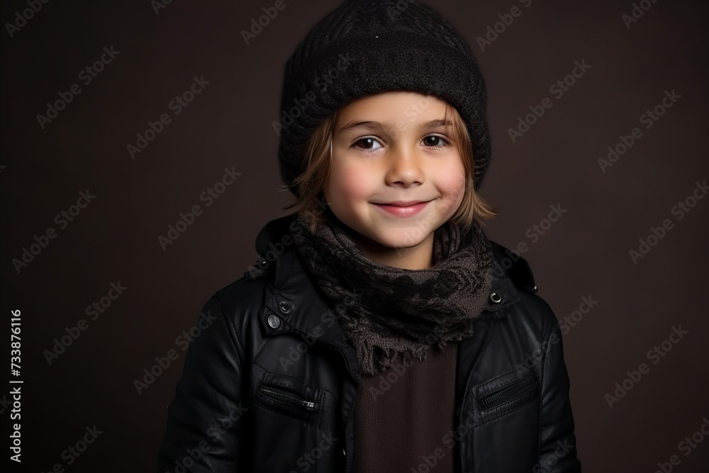 Portrait of a beautiful little girl in a black jacket and hat