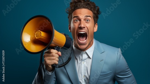 businessman shouting into megaphone