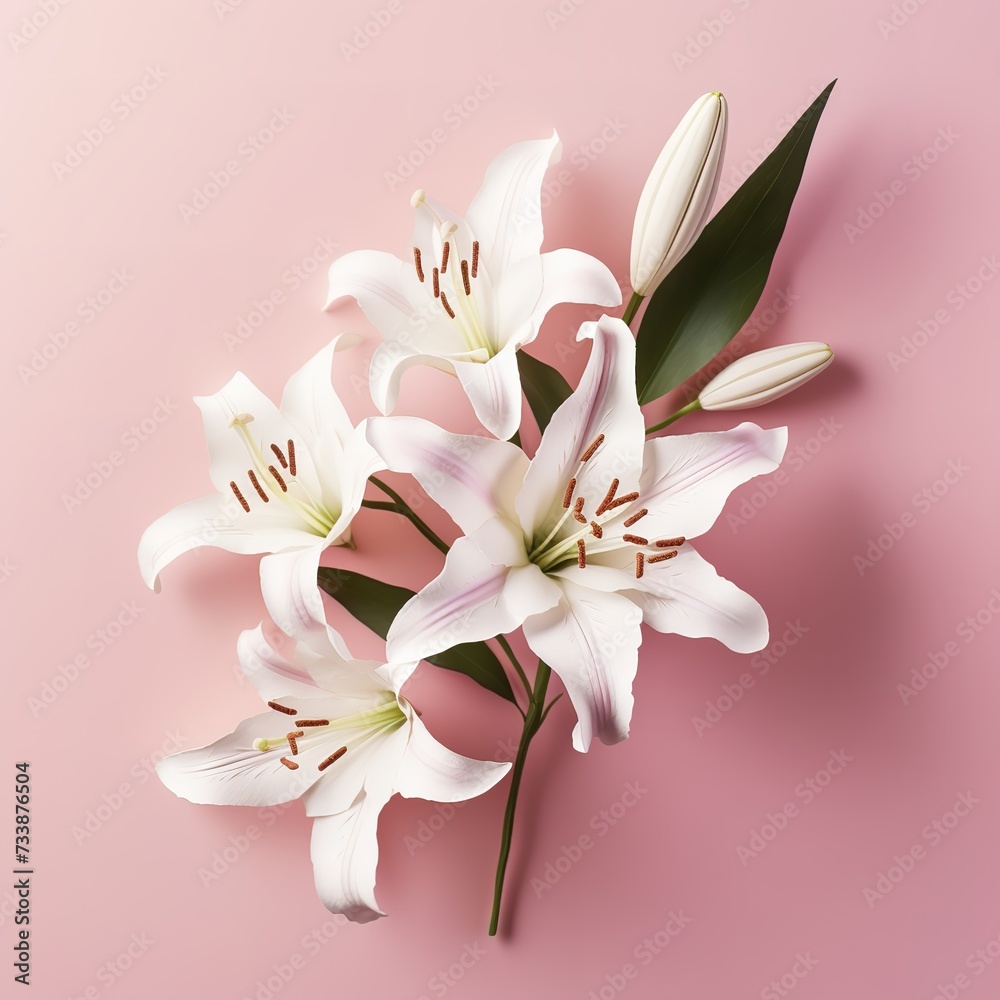 beautiful lilies on a pink background