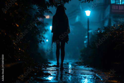 Woman's Silhouette in City Darkness