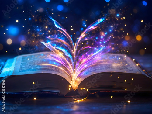 magic book with magic lights generative AI