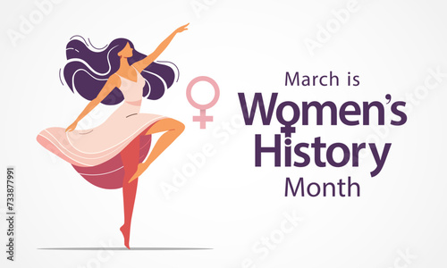 Women's History month is observed every year in March, is an annual declared month that highlights the contributions of women to events in history and contemporary society. Vector illustration design.