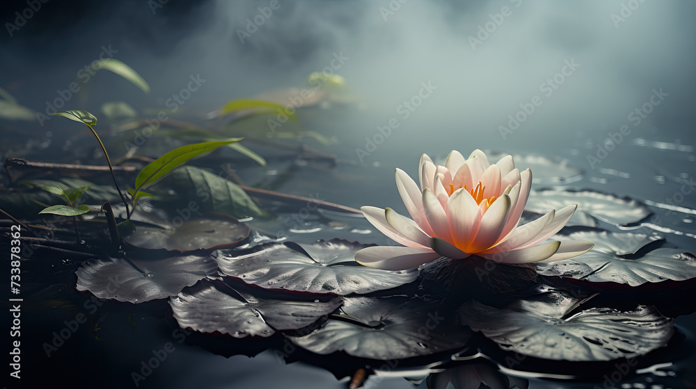 water lily flower on the lake created with Generative AI technology