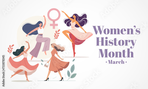 Women's History month is observed every year in March, is an annual declared month that highlights the contributions of women to events in history and contemporary society. Vector illustration design.