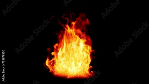 A close-up of burning flames shows the fire effects with their realistic, glowing colors, Isolated by Alpha channel, transparent background photo