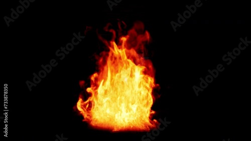 A close-up of burning flames shows the fire effects with their realistic, glowing colors, Isolated by Alpha channel, transparent background