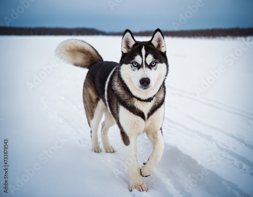 Siberien Husky Walking Outside On A Snowy Day