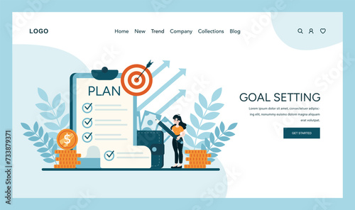 Goal Setting concept. Charting financial targets with structured planning and precision. Achieving monetary objectives. Flat vector illustration