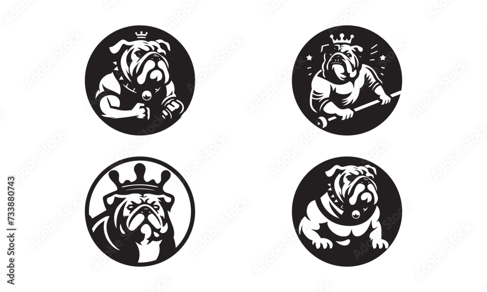 Bulldog face MASCOT LOGO IN SILHOUETTE STYLE , BLACK AND WHITE Bulldog MASCOT LOGO ICON 02