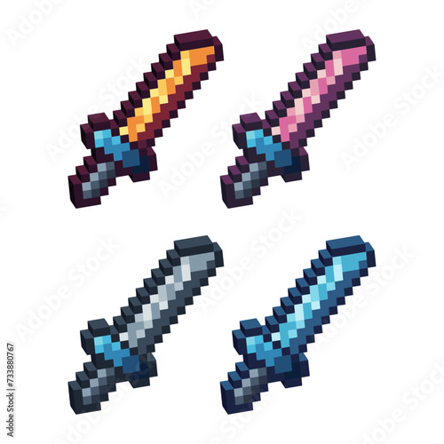 Isometric Pixel art 3d of sword fighting icon for items asset.Fight icon on pixel bits style.8-bits perfect for game asset,design asset element,app,website, Vector illustration.