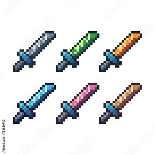 Pixel art sets icon of sword fight variation color. Sword icon on pixelated style. 8bits perfect for game asset or design asset element for your game design. Simple pixel art icon asset.