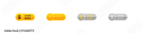 Cash back buttons. Flat, yellow, gold cash back buttons, cash back icons. Vector icons