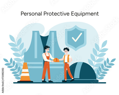 Personal Protective Equipment vector. Workers demonstrating the importance of proper gear in ensuring safety on the job. Emphasizing workplace health protocols. Flat vector illustration